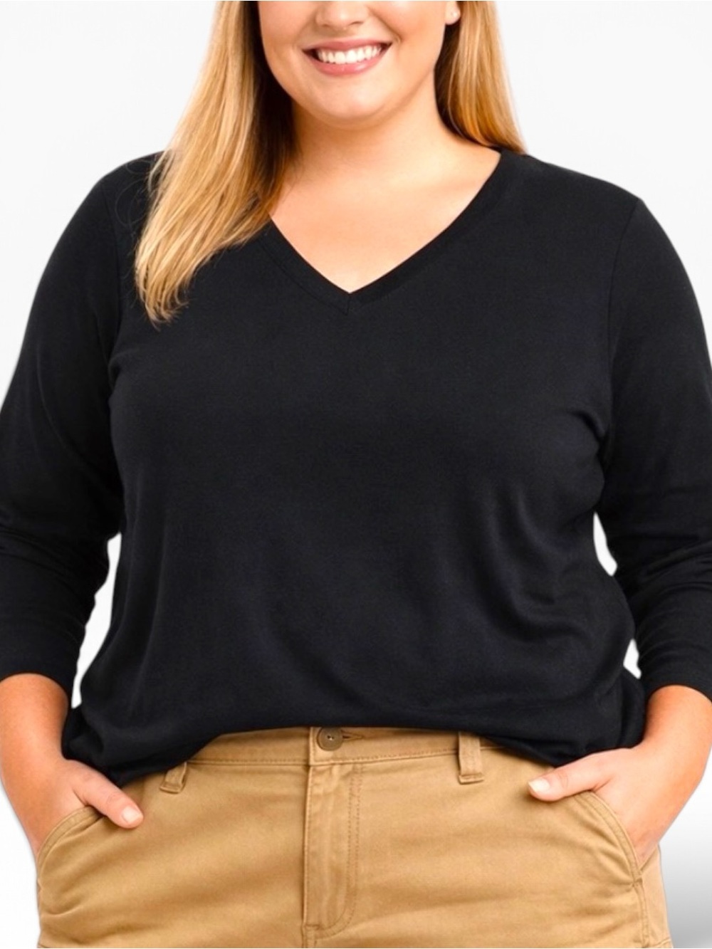 Old Navy Women’s XL Tall Black 100% Cotton V-Neck Everyday Long Sleeve Top NWT